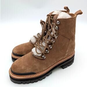 Marc Fisher Izzie Genuine Shearling Lug Sole Boots Brown Suede Size US5M EU35.5